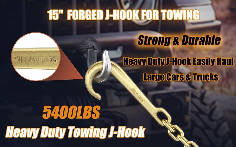 AODESTINY 2PCS 15" Heavy Duty J Hooks for Towing, Yellow Zinc Plated Tow J Hook Grade 70 Clevis J Hook for Transport Chain, 5400LBS Capacity Heavy Load - Image 5